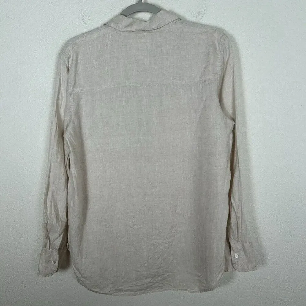 H&M Light Beige Button-Down Linen Blend Shirt - Picture 4 of 9